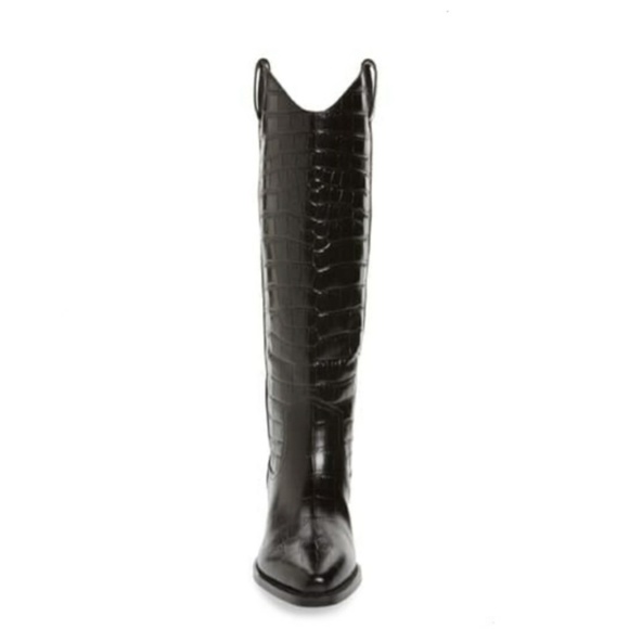 Marc Fisher Haze Croc Embossed Leather Boot BLACK WESTERN KNEE HIGH NIB PULL ON - Picture 2 of 5
